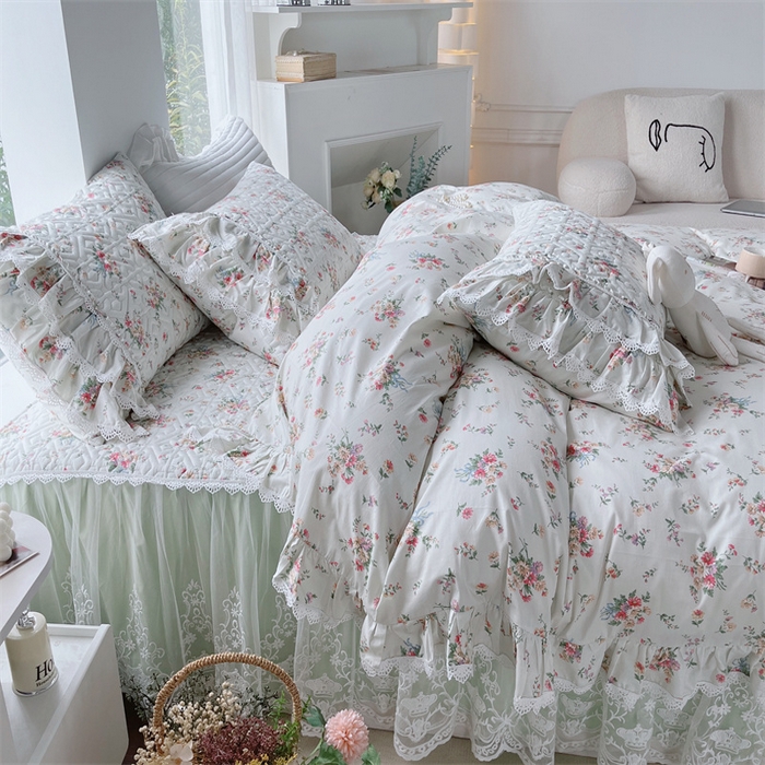 91家纺网 家纺一手货源 找家纺 胜权家纺 2024新款13372全棉夹棉宫廷风皇冠蕾丝床裙 花雨