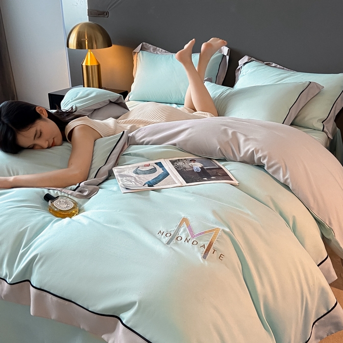 91家纺网 家纺一手货源 找家纺 遇见家居生活馆 2023新款亲肤棉磨毛刺绣四件套 玛利亚-梵星蓝