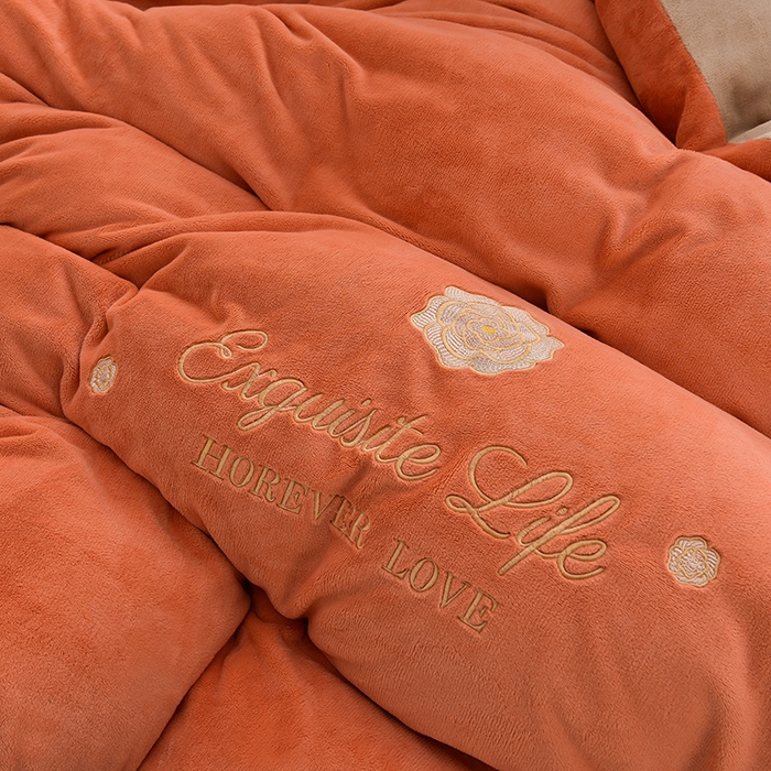 91家纺网 家纺一手货源 找家纺 氧家 2025款韩版纯色双层花边加厚牛奶绒四件套  素颜-橙橘色