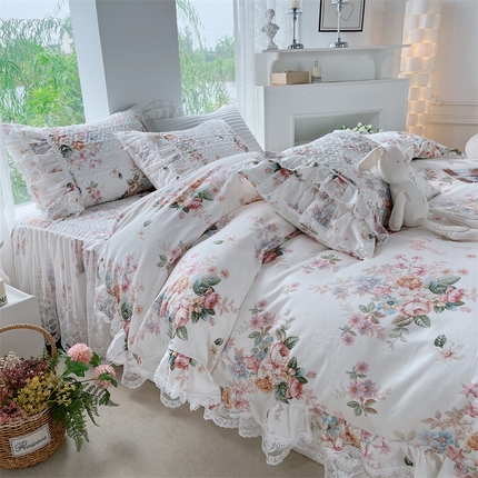 91家纺网 家纺一手货源 找家纺 （总）胜权家纺 2024新款13372全棉夹棉宫廷风皇冠蕾丝床裙