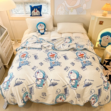 桃子 2023新款330g双面印花A类叮当猫宝宝绒牛奶绒多功能四季毯子 毛毯-时光叮当