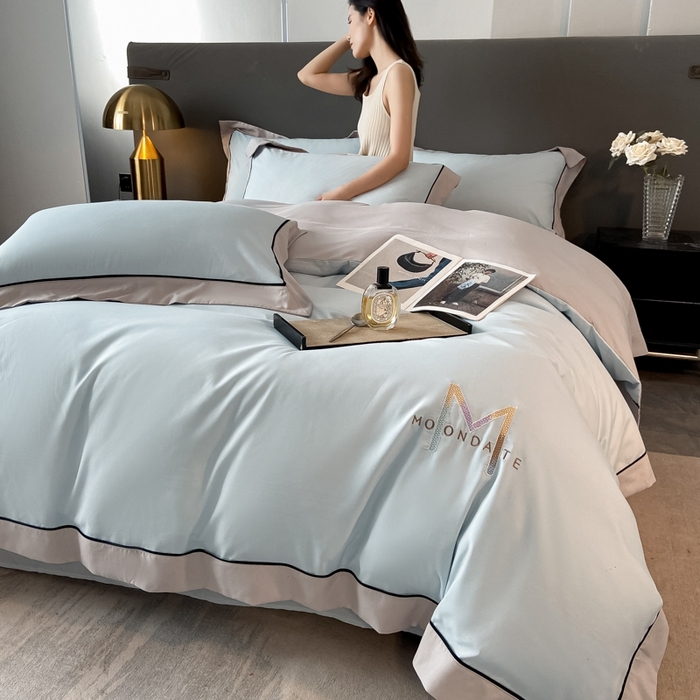 91家纺网 家纺一手货源 找家纺 遇见家居生活馆 2023新款亲肤棉磨毛刺绣四件套 玛利亚-飘蓝