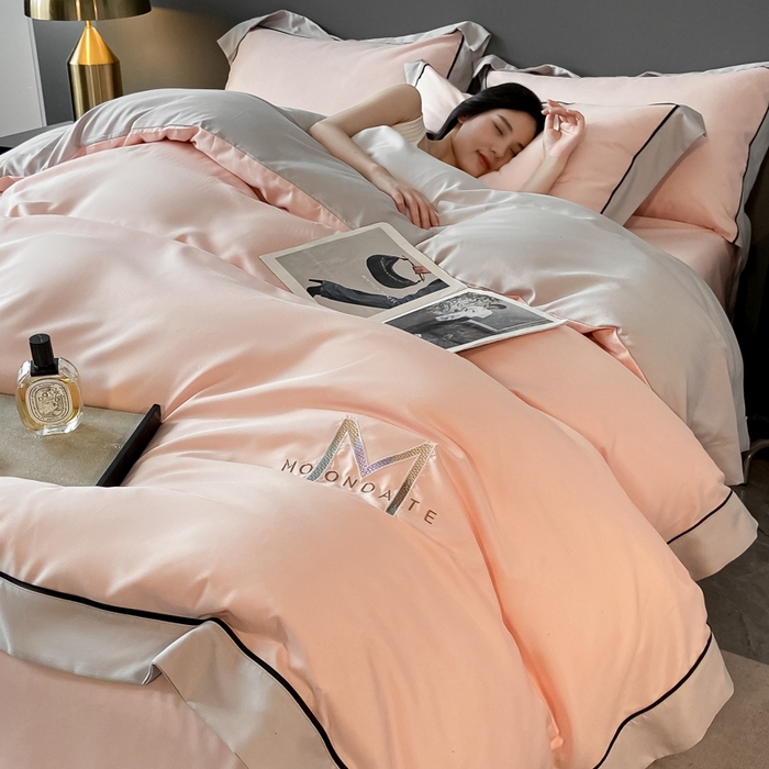 91家纺网 家纺一手货源 找家纺 遇见家居生活馆 2023新款亲肤棉磨毛刺绣四件套 玛利亚-嫩粉