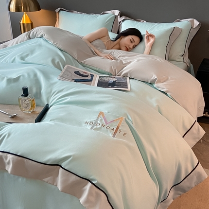 遇见家居生活馆 2023新款亲肤棉磨毛刺绣四件套 玛利亚-梵星蓝