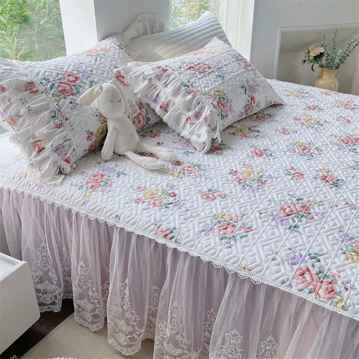 91家纺网 家纺一手货源 找家纺 胜权家纺 2024新款13372全棉夹棉宫廷风皇冠蕾丝床裙 琳娜