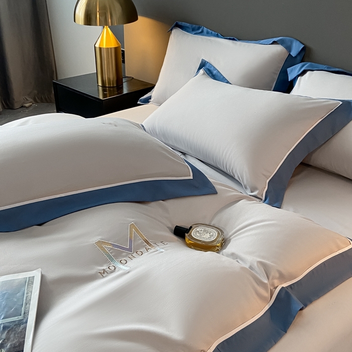 91家纺网 家纺一手货源 找家纺 遇见家居生活馆 2023新款亲肤棉磨毛刺绣四件套 玛利亚-浅灰