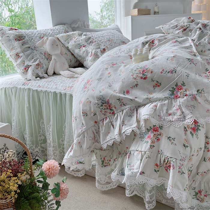 91家纺网 家纺一手货源 找家纺 胜权家纺 2024新款13372全棉夹棉宫廷风皇冠蕾丝床裙 花雨