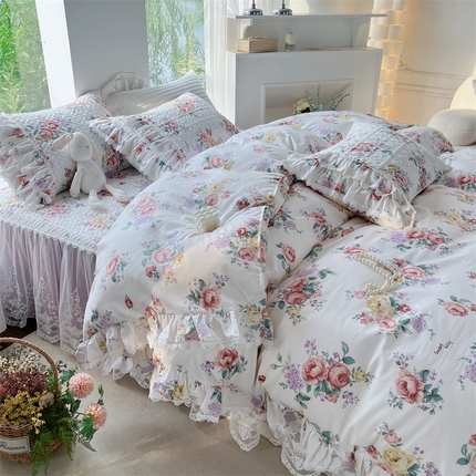 胜权家纺 2024新款13372全棉夹棉宫廷风皇冠蕾丝床裙 琳娜