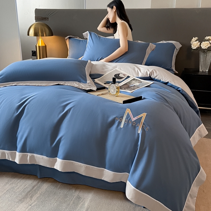 91家纺网 家纺一手货源 找家纺 遇见家居生活馆 2023新款亲肤棉磨毛刺绣四件套 玛利亚-宾利蓝