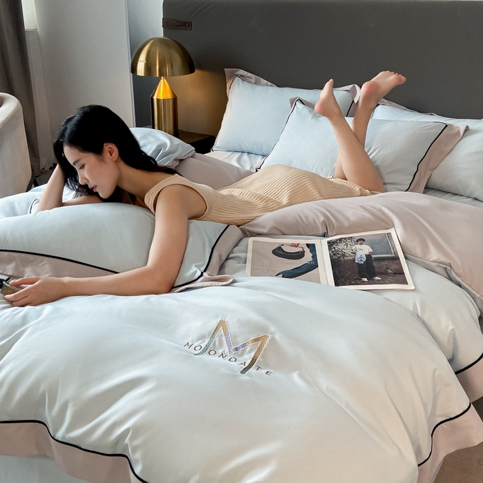 91家纺网 家纺一手货源 找家纺 遇见家居生活馆 2023新款亲肤棉磨毛刺绣四件套 玛利亚-飘蓝