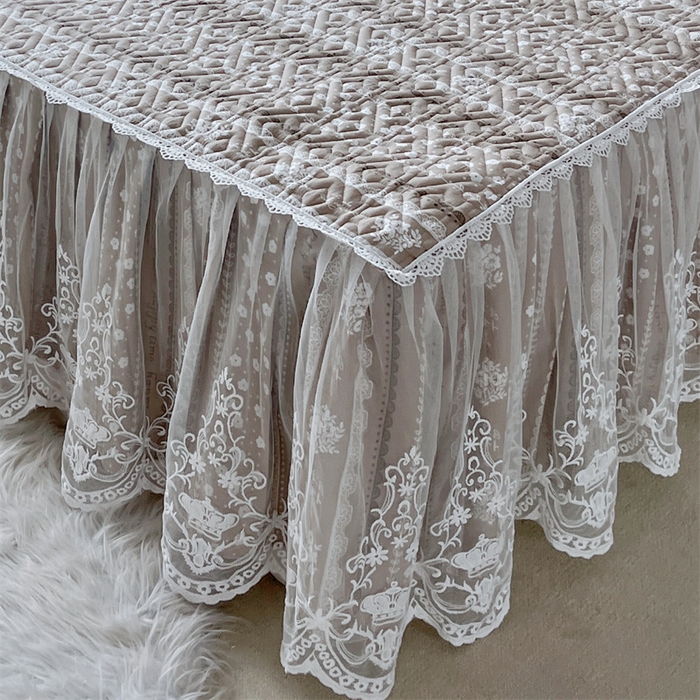 91家纺网 家纺一手货源 找家纺 胜权家纺 2024新款13372全棉夹棉宫廷风皇冠蕾丝床裙 温莎