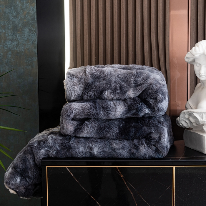 91家纺网 家纺一手货源 找家纺 2025新款A面泡泡兔毛绒B面牛奶绒双面毛毯 灰色