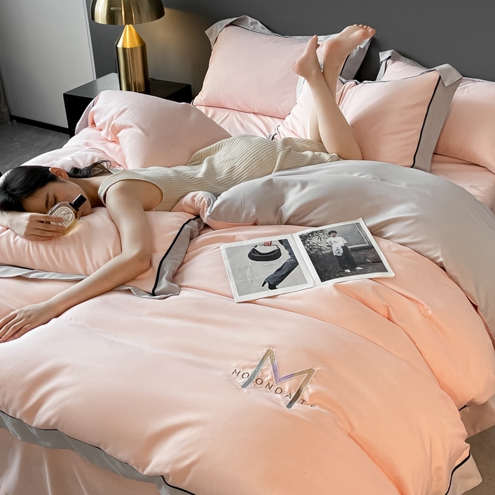 91家纺网 家纺一手货源 找家纺 遇见家居生活馆 2023新款亲肤棉磨毛刺绣四件套 玛利亚-嫩粉