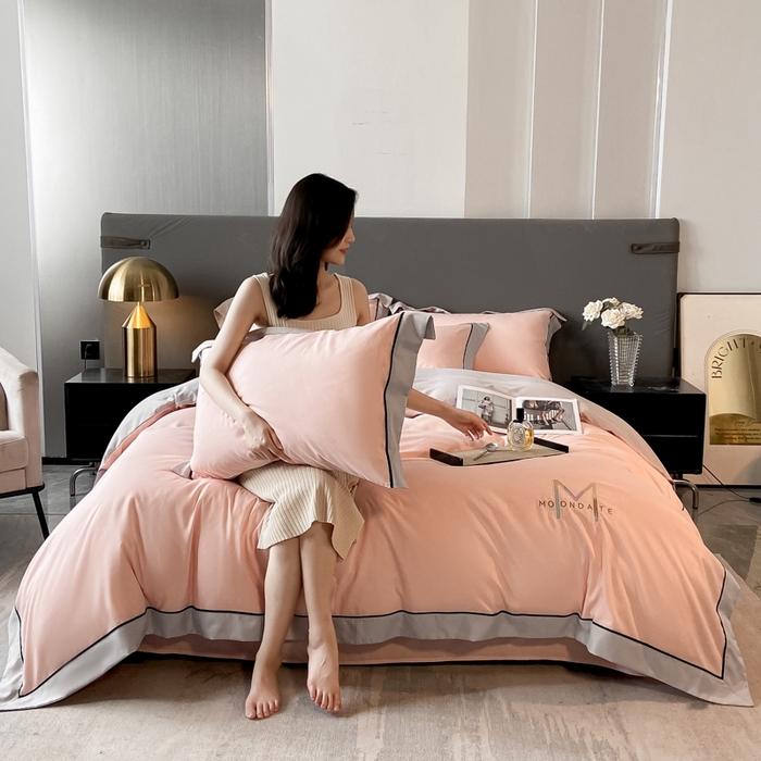 91家纺网 家纺一手货源 找家纺 遇见家居生活馆 2023新款亲肤棉磨毛刺绣四件套 玛利亚-嫩粉