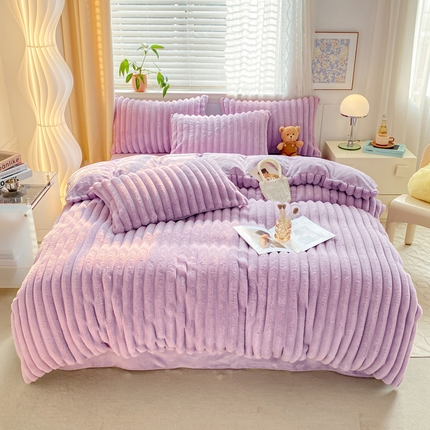 91家纺网 家纺一手货源 找家纺 （总）蝶帕家纺2024年秋冬新款兔毛绒兔兔绒剪条四件套