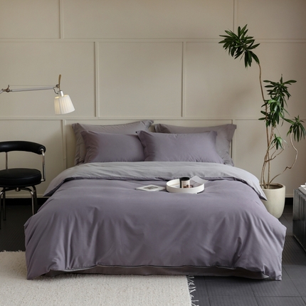 2023新款A类加厚50s超柔全棉长绒棉磨毛四件套 蓝莓灰+银灰