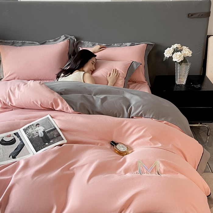 91家纺网 家纺一手货源 找家纺 遇见家居生活馆 2023新款亲肤棉磨毛刺绣四件套 玛利亚-浅豆沙