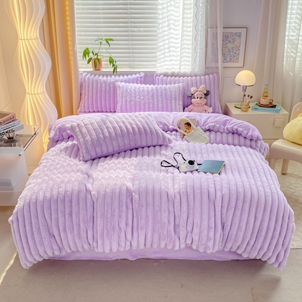 91家纺网 家纺一手货源 找家纺 （总）蝶帕家纺2024年秋冬新款兔毛绒兔兔绒剪条四件套