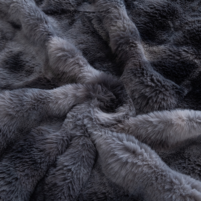 91家纺网 家纺一手货源 找家纺 2025新款A面泡泡兔毛绒B面牛奶绒双面毛毯 灰色