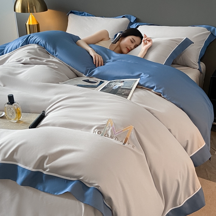 91家纺网 家纺一手货源 找家纺 遇见家居生活馆 2023新款亲肤棉磨毛刺绣四件套 玛利亚-浅灰