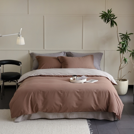 91家纺网 家纺一手货源 找家纺 2023新款A类加厚50s超柔全棉长绒棉磨毛四件套 可可+米灰