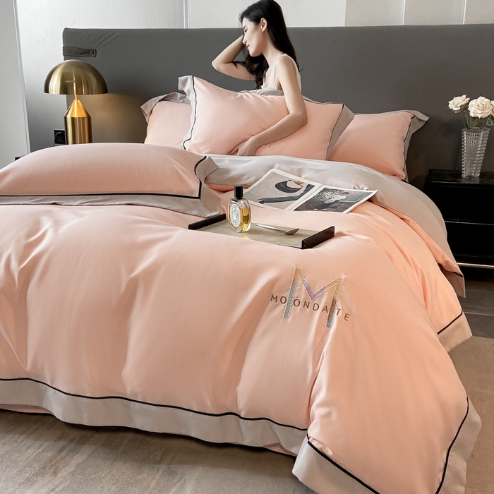 91家纺网 家纺一手货源 找家纺 遇见家居生活馆 2023新款亲肤棉磨毛刺绣四件套 玛利亚-嫩粉