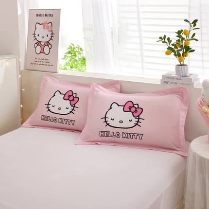 蘭菲2023新款全棉印染三丽鸥全棉大版卡通四件套-枕套 粉系