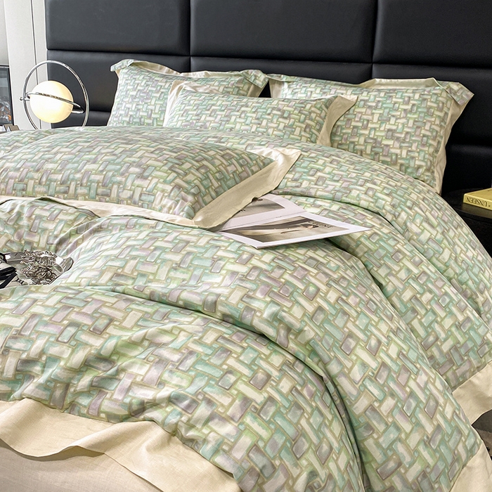 91家纺网 家纺一手货源 找家纺 金奇达 2024新款全棉宽边轻奢四件套 岛屿