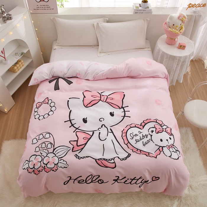 91家纺网 家纺一手货源 找家纺 蘭菲2023新款全棉印染三丽鸥全棉大版卡通四件套-被套 公主