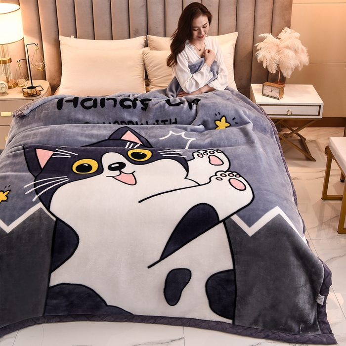 91家纺网 家纺一手货源 找家纺 新月家纺（锦威郎） 2023新款时尚系列毛毯 玲珑猫