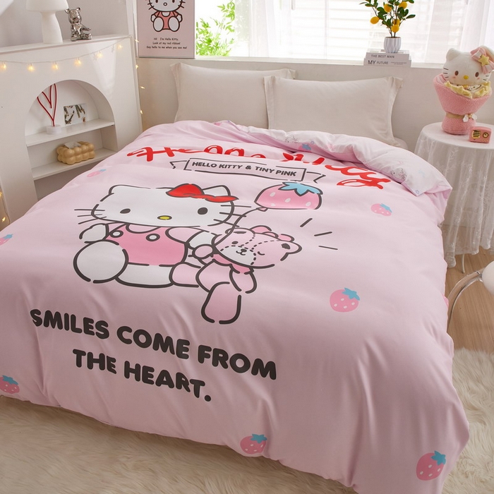 91家纺网 家纺一手货源 找家纺 蘭菲2023新款全棉印染三丽鸥全棉大版卡通四件套-被套 草莓派