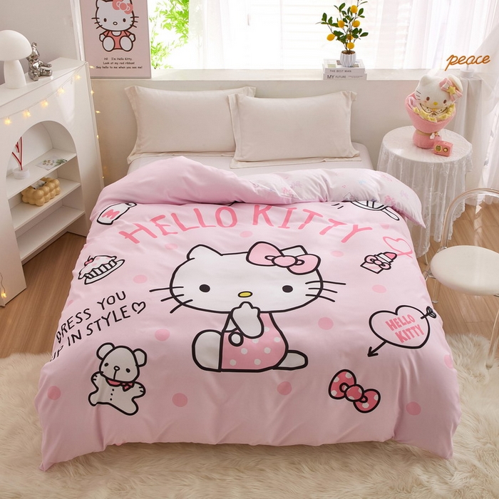 91家纺网 家纺一手货源 找家纺 蘭菲2023新款全棉印染三丽鸥全棉大版卡通四件套-被套 甜心kT