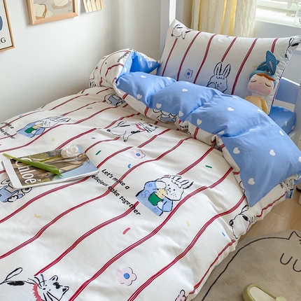 91家纺网 家纺一手货源 找家纺 集布 2023直播爆款小清新全棉纯棉学生三件套 咪咪兔