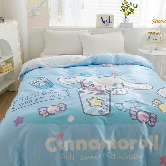 91家纺网 家纺一手货源 找家纺 蘭菲2023新款全棉印染三丽鸥全棉大版卡通四件套-被套 奶茶来了