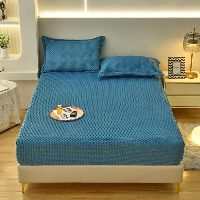 91家纺网 家纺一手货源 找家纺 家贝爱2023新款加厚宝宝绒暖豆豆床笠床罩 豆豆绒－宝石蓝