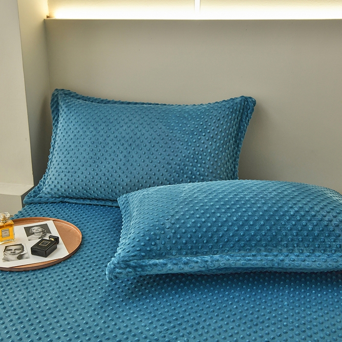 91家纺网 家纺一手货源 找家纺 家贝爱2023新款加厚宝宝绒暖豆豆床笠床罩 豆豆绒－宝石蓝