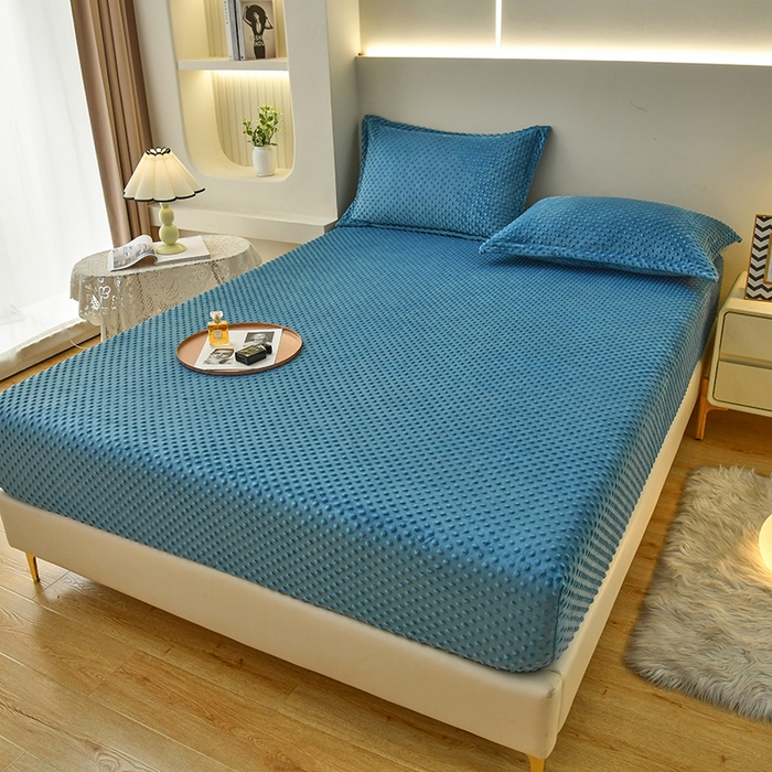 91家纺网 家纺一手货源 找家纺 家贝爱2023新款加厚宝宝绒暖豆豆床笠床罩 豆豆绒－宝石蓝