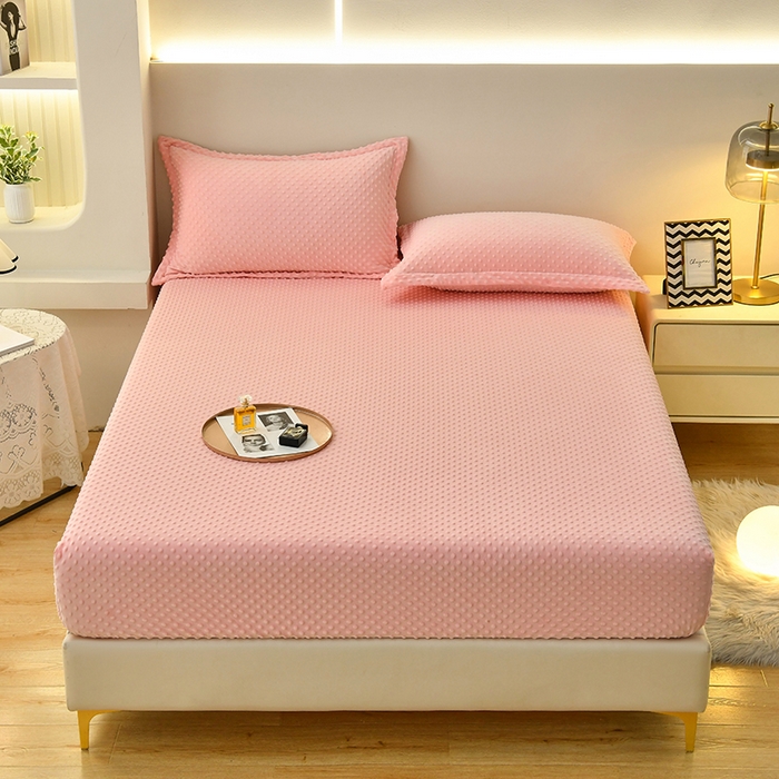 91家纺网 家纺一手货源 找家纺 家贝爱2023新款加厚宝宝绒暖豆豆床笠床罩 豆豆绒－柔粉