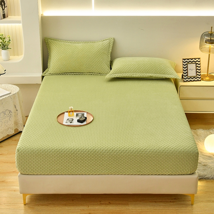 91家纺网 家纺一手货源 找家纺 家贝爱2023新款加厚宝宝绒暖豆豆床笠床罩 豆豆绒－抹茶