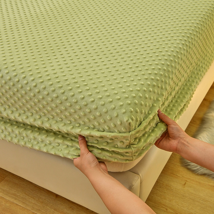 91家纺网 家纺一手货源 找家纺 家贝爱2023新款加厚宝宝绒暖豆豆床笠床罩 豆豆绒－抹茶