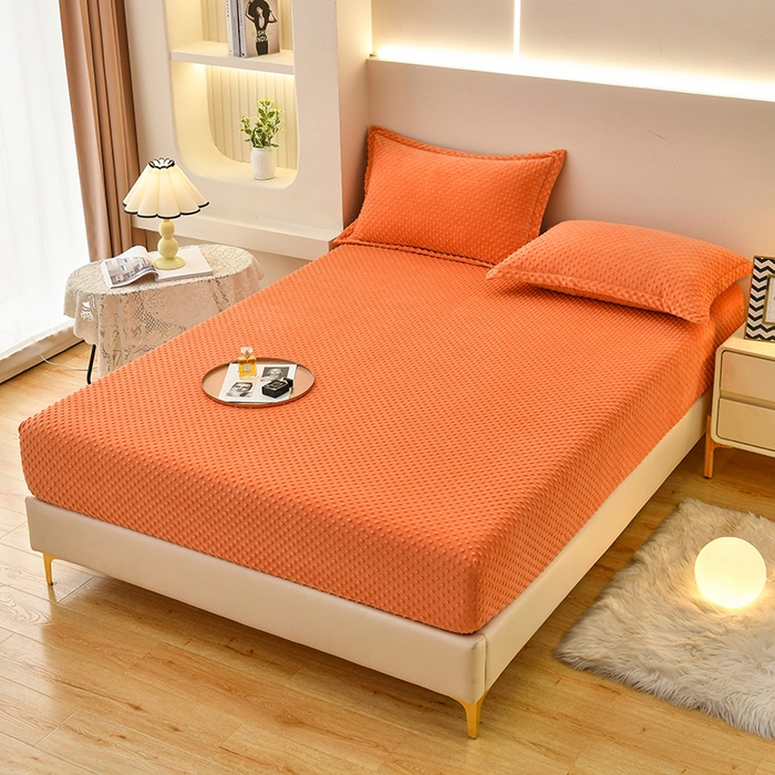 91家纺网 家纺一手货源 找家纺 家贝爱2023新款加厚宝宝绒暖豆豆床笠床罩 豆豆绒－橘色