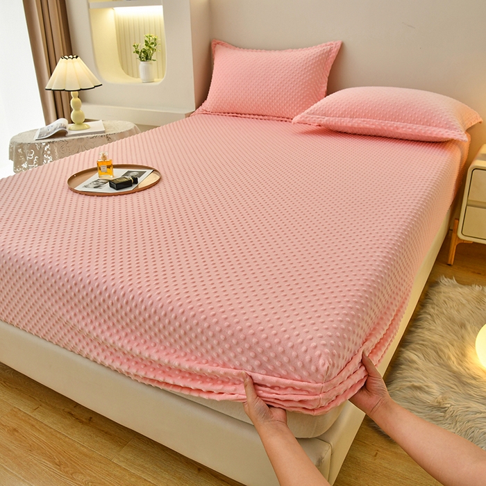 91家纺网 家纺一手货源 找家纺 家贝爱2023新款加厚宝宝绒暖豆豆床笠床罩 豆豆绒－柔粉