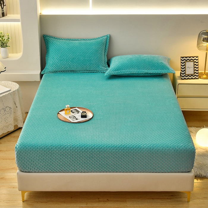 91家纺网 家纺一手货源 找家纺 家贝爱2023新款加厚宝宝绒暖豆豆床笠床罩 豆豆绒－水绿