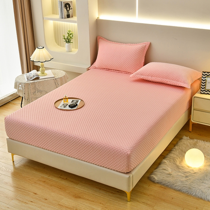 91家纺网 家纺一手货源 找家纺 家贝爱2023新款加厚宝宝绒暖豆豆床笠床罩 豆豆绒－柔粉