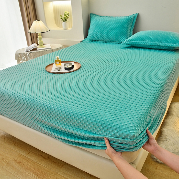 91家纺网 家纺一手货源 找家纺 家贝爱2023新款加厚宝宝绒暖豆豆床笠床罩 豆豆绒－水绿