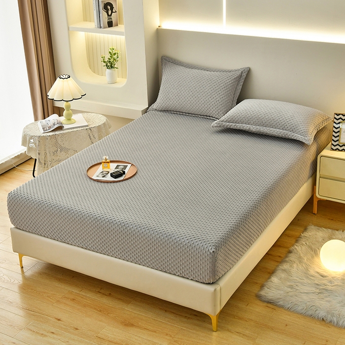 91家纺网 家纺一手货源 找家纺 家贝爱2023新款加厚宝宝绒暖豆豆床笠床罩 豆豆绒－浅灰