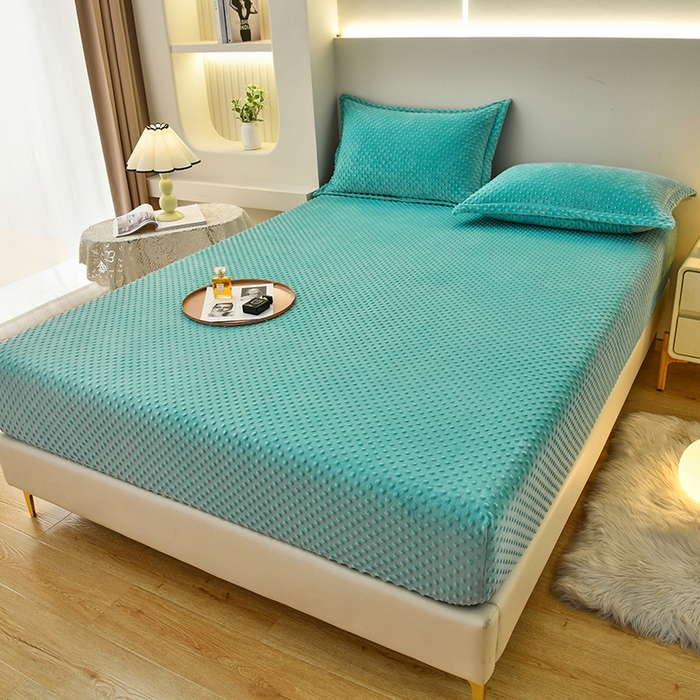 91家纺网 家纺一手货源 找家纺 家贝爱2023新款加厚宝宝绒暖豆豆床笠床罩 豆豆绒－水绿