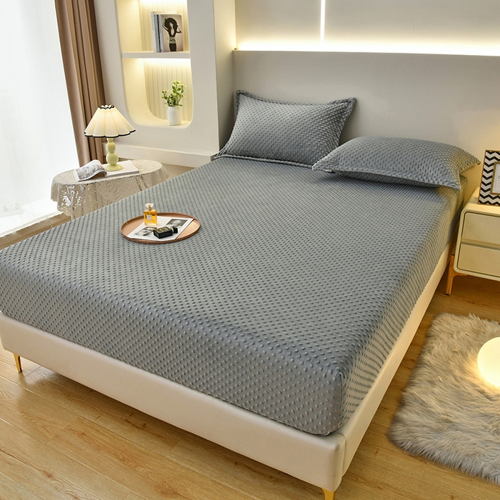 91家纺网 家纺一手货源 找家纺 家贝爱2023新款加厚宝宝绒暖豆豆床笠床罩 豆豆绒－深灰