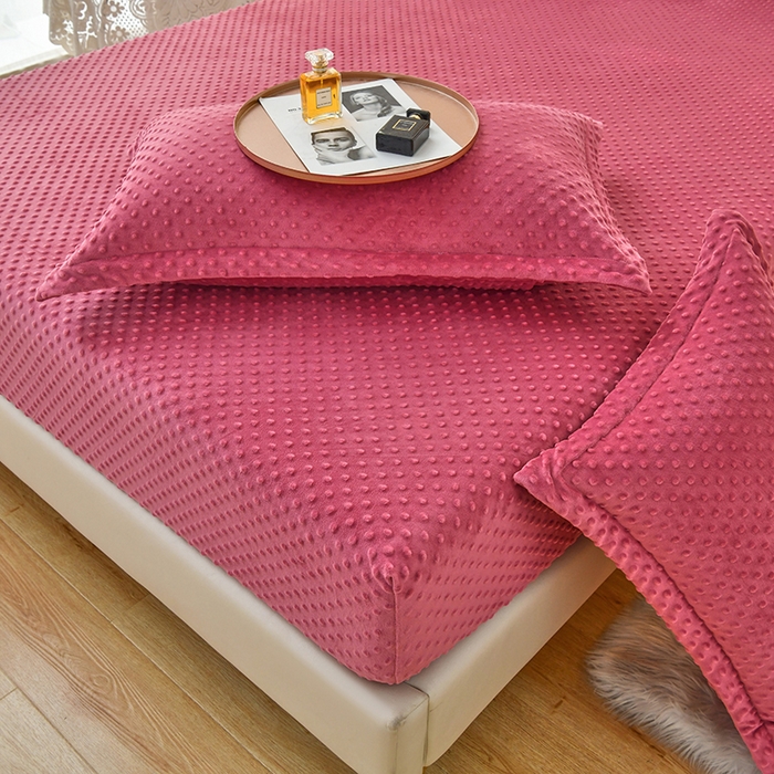 91家纺网 家纺一手货源 找家纺 家贝爱2023新款加厚宝宝绒暖豆豆床笠床罩 豆豆绒－玫瑰红