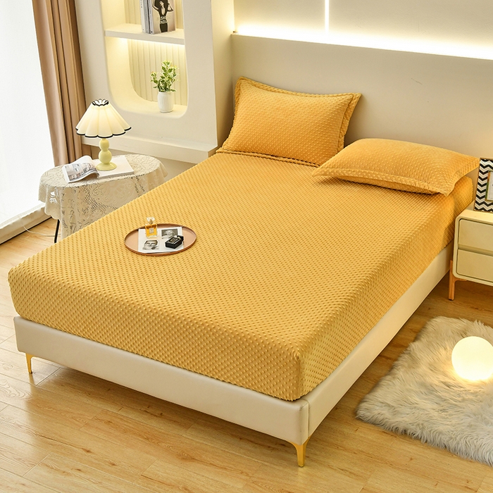 91家纺网 家纺一手货源 找家纺 家贝爱2023新款加厚宝宝绒暖豆豆床笠床罩 豆豆绒－金色